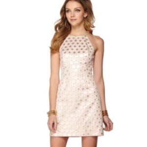 Lilly Pulitzer Pop Dot Jacquard Pearl Shift Dress Metallic Gold Pink Size 2
